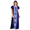 HD Women's Cotton Printed Maxi Nighty (Blue)