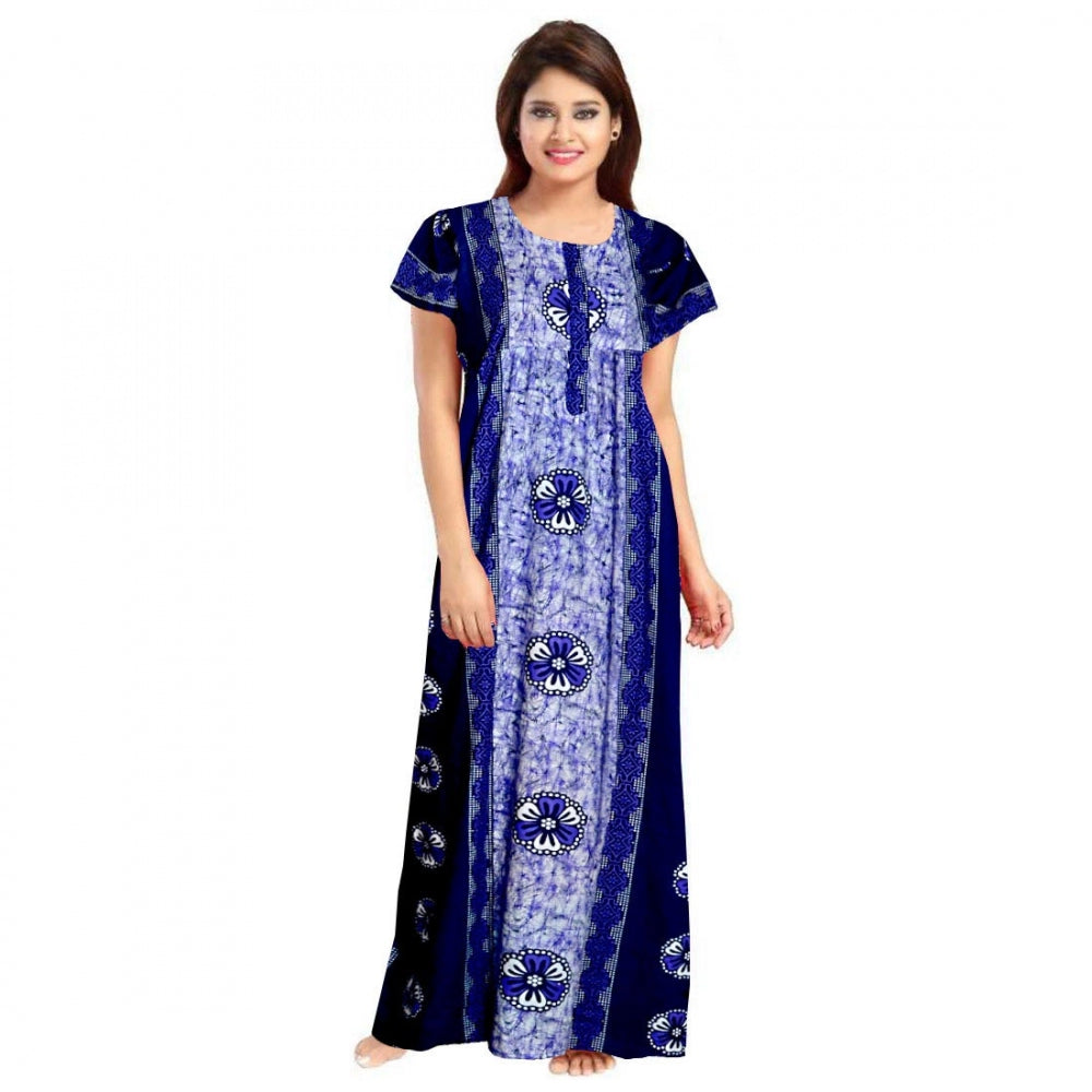 HD Women's Cotton Printed Maxi Nighty (Blue)