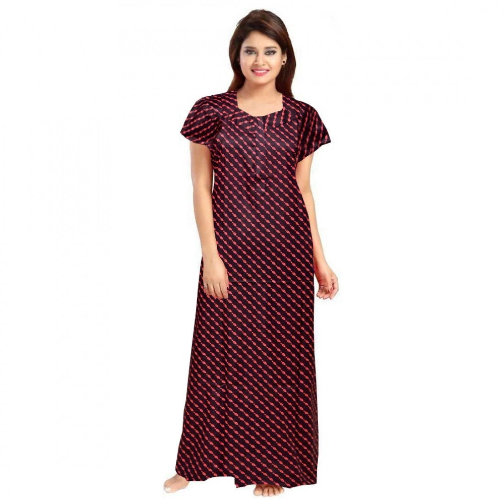 HD Women's Cotton Printed Maxi Nighty (Brown)