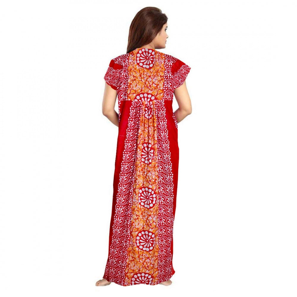 HD Women's Cotton Printed Maxi Nighty (Red)