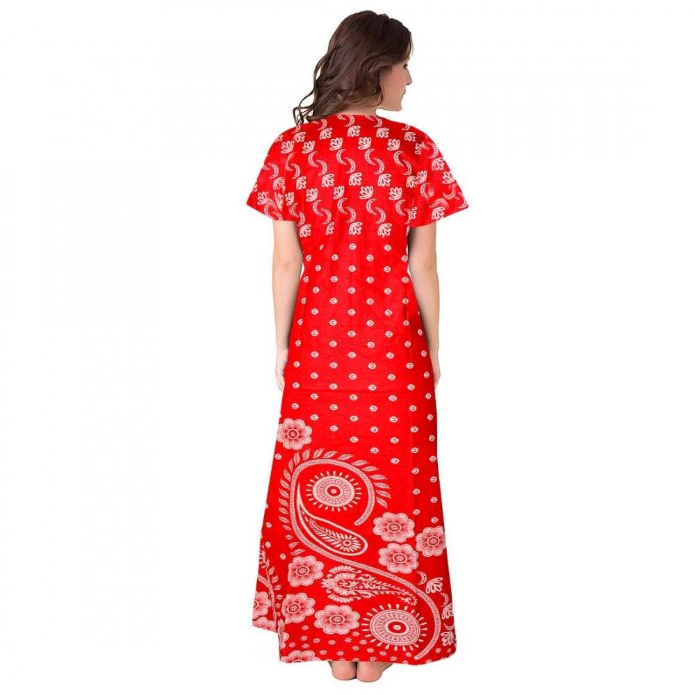 HD Women's Cotton Printed Maxi Nighty (Red)