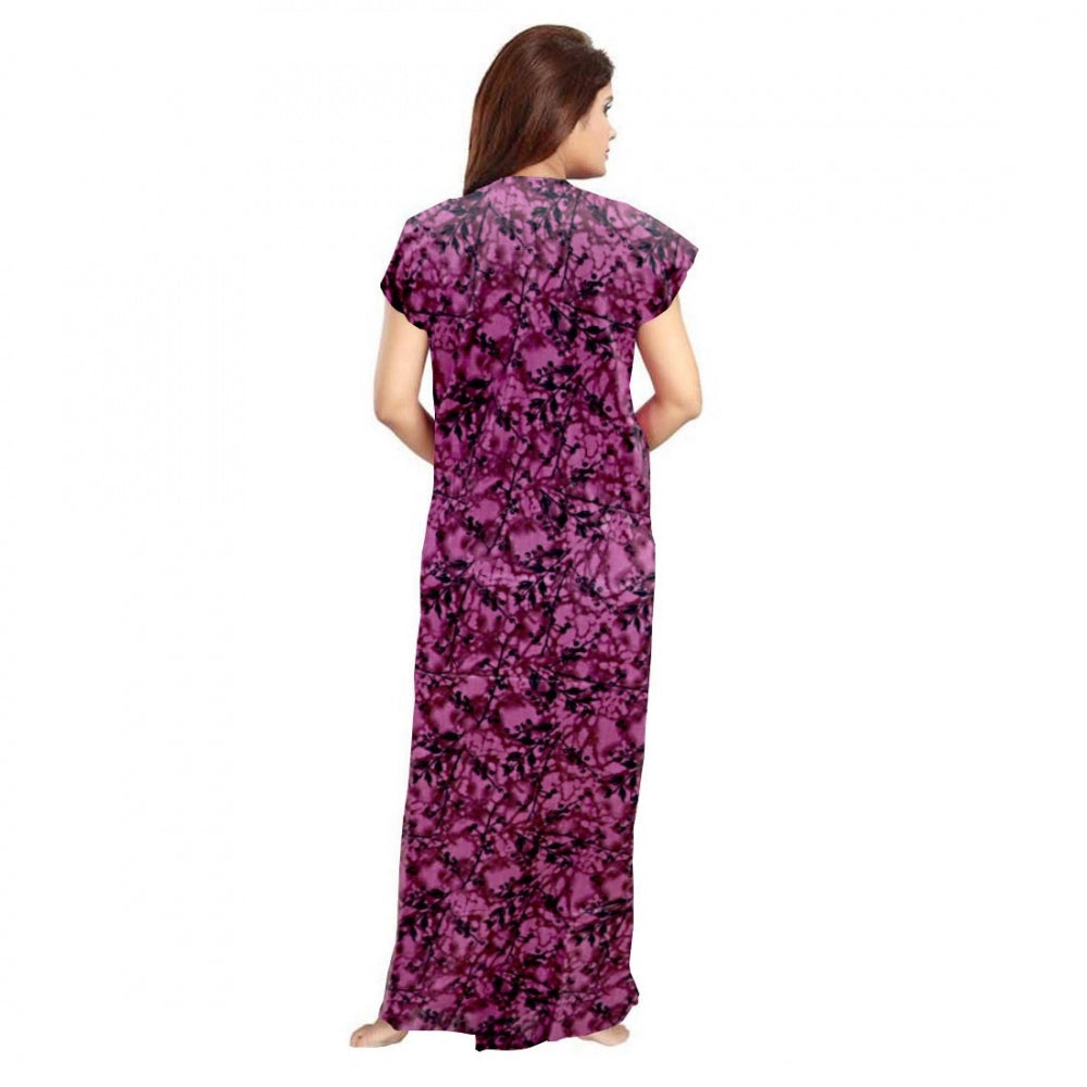 HD Women's Cotton Printed Maxi Nighty (Wine)