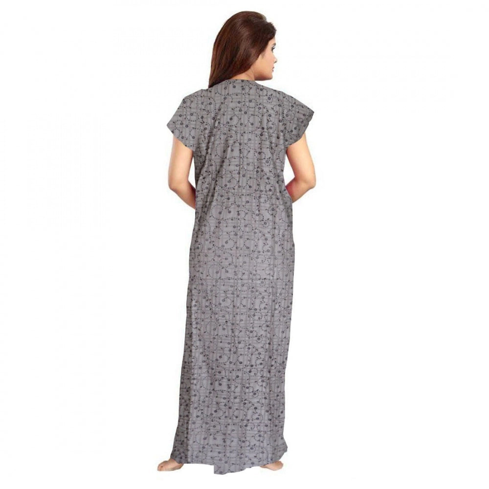 HD Women's Cotton Printed Maxi Nighty (Grey)