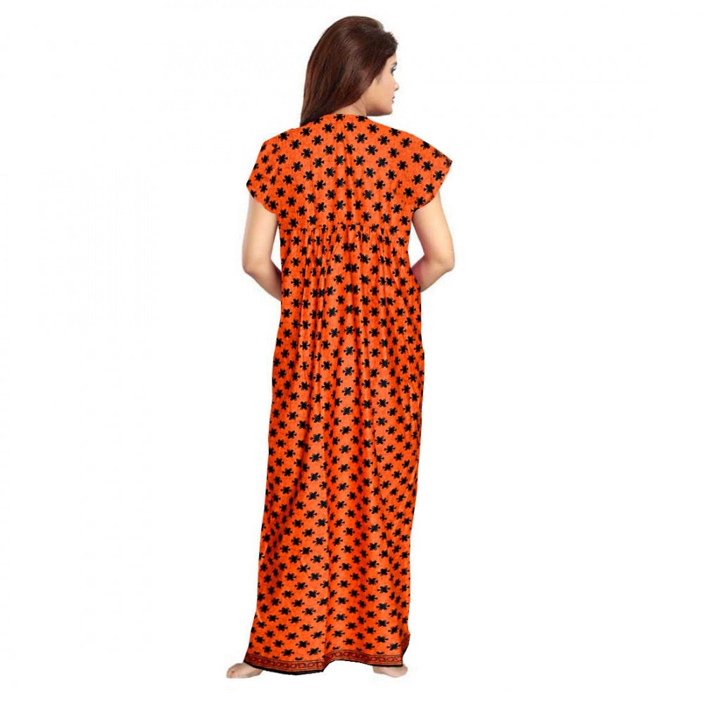 HD Women's Cotton Printed Maxi Nighty (Orange)