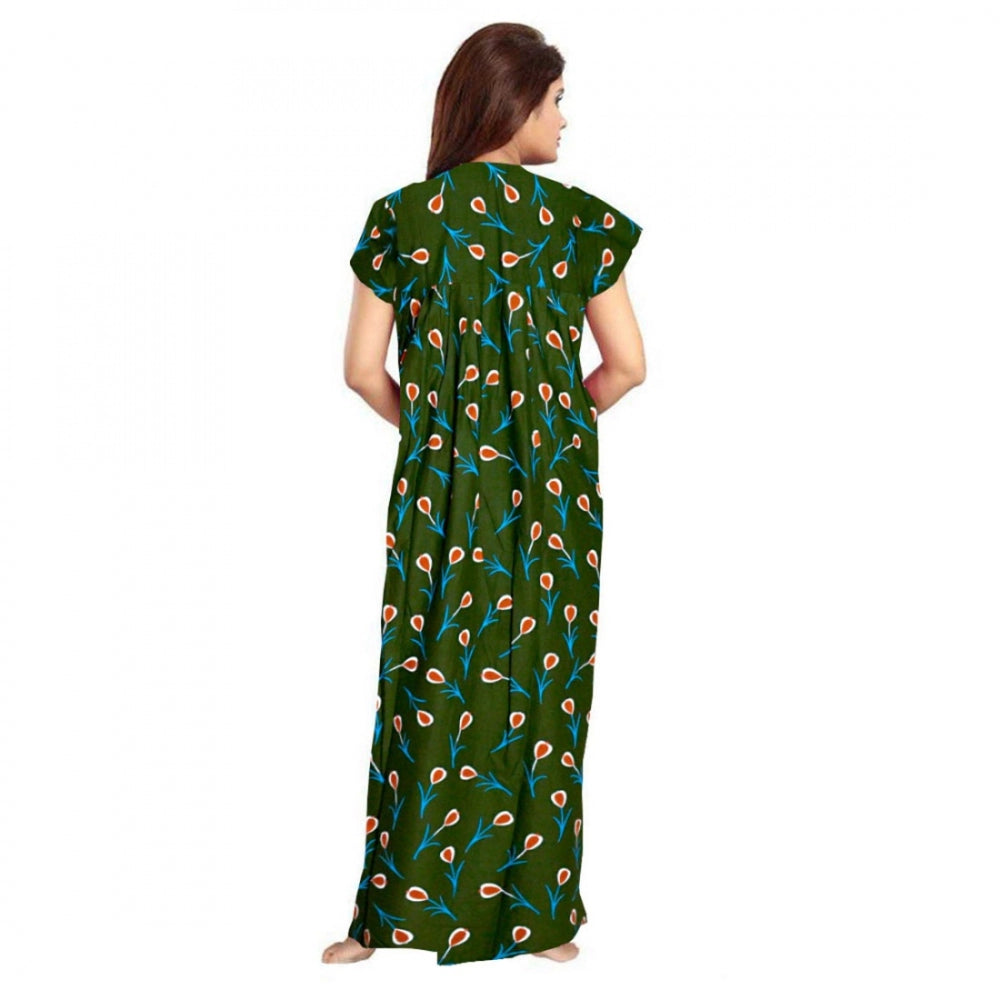 HD Women's Cotton Printed Maxi Nighty (Green)