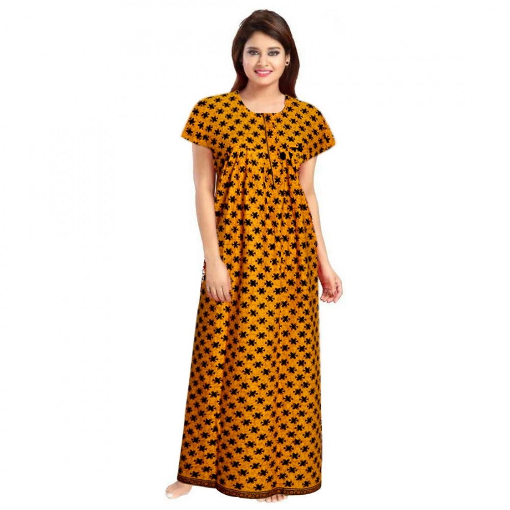 HD Women's Cotton Printed Maxi Nighty (Mustard)