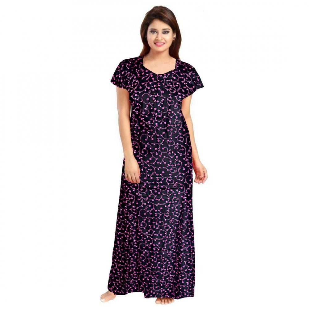 HD Women's Cotton Printed Maxi Nighty (Purple)