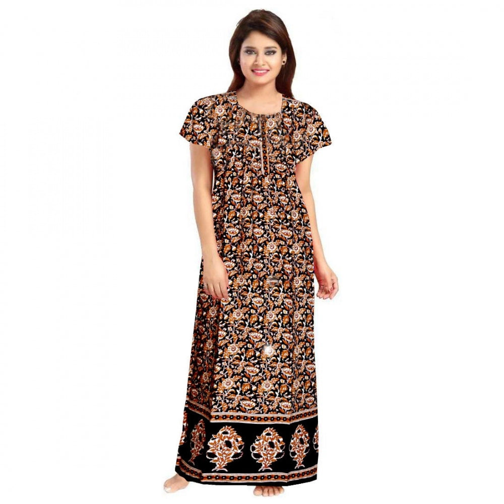 HD Women's Cotton Printed Maxi Nighty (Brown)