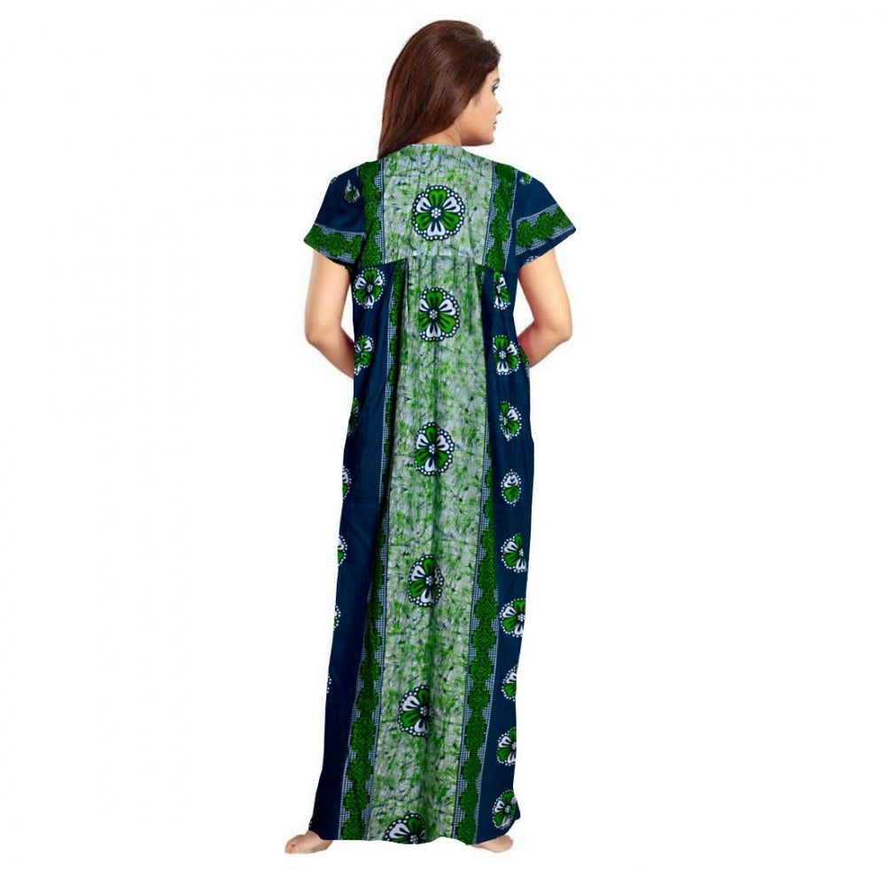HD Women's Cotton Printed Maxi Nighty (Green)