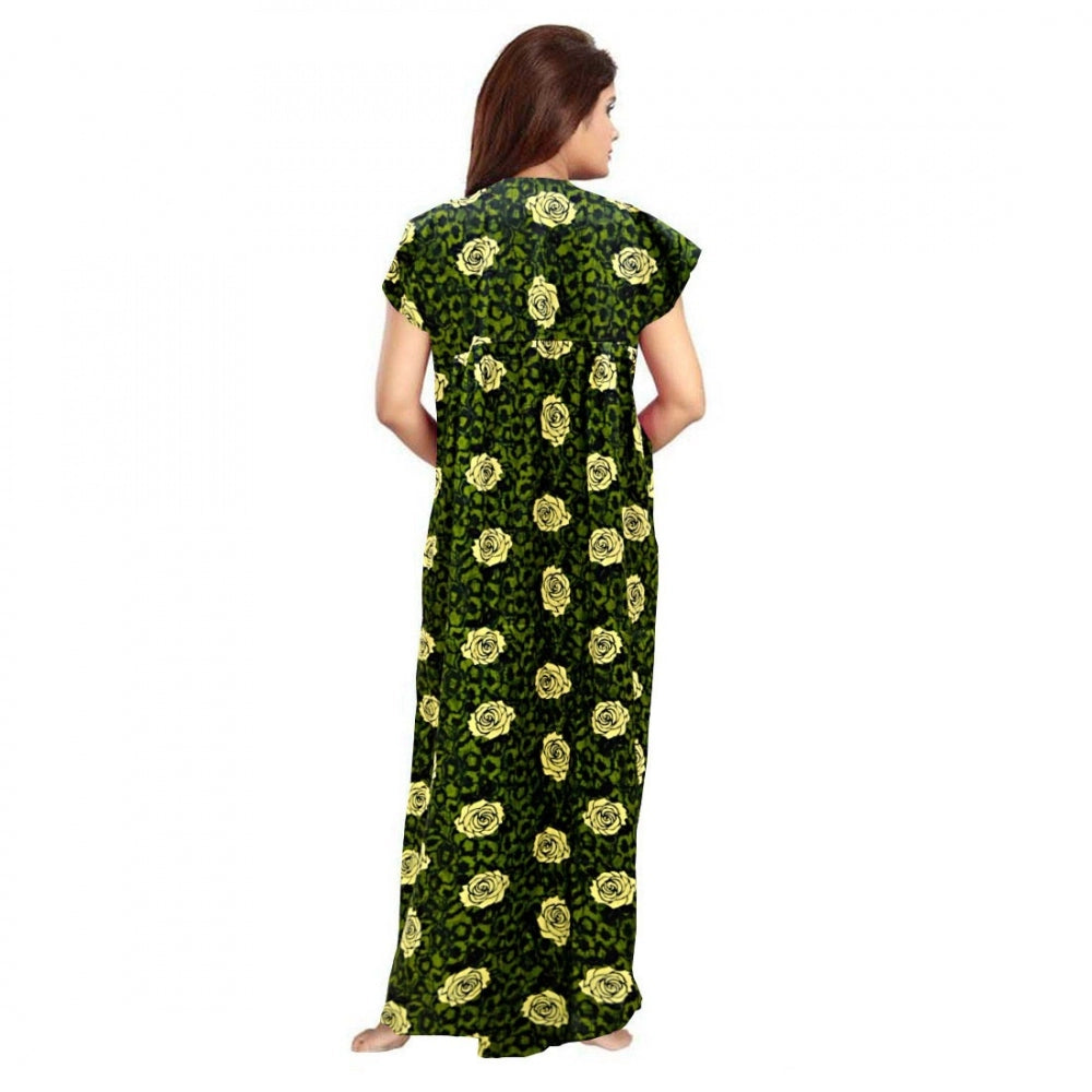 HD Women's Cotton Printed Maxi Nighty (Green)