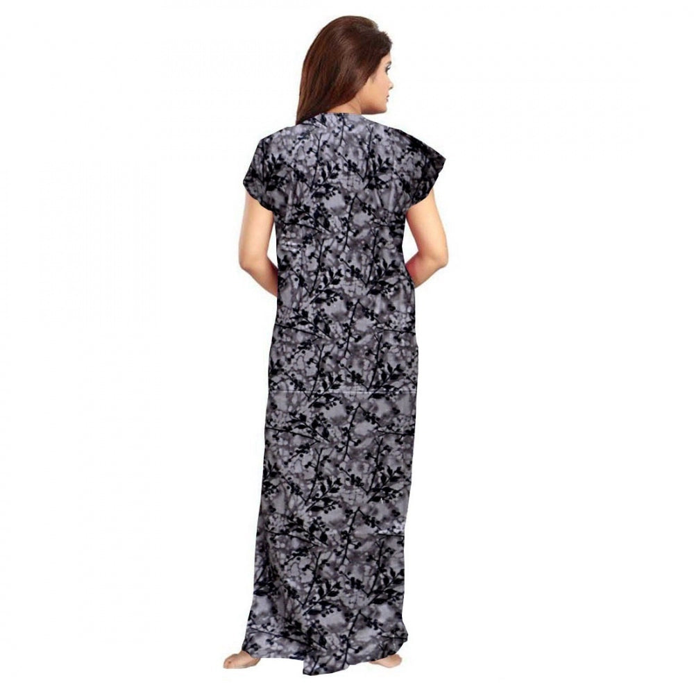 HD Women's Cotton Printed Maxi Nighty (Grey)