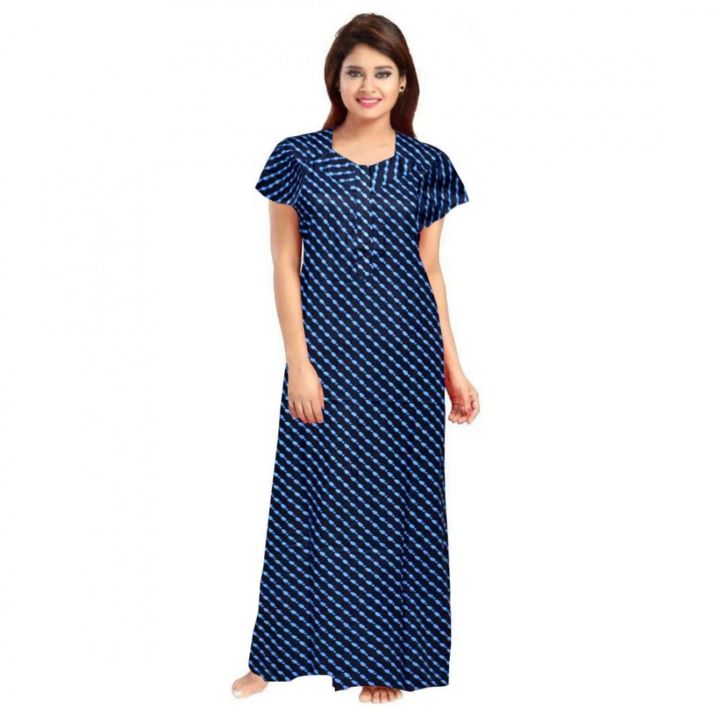 HD Women's Cotton Printed Maxi Nighty (Blue)