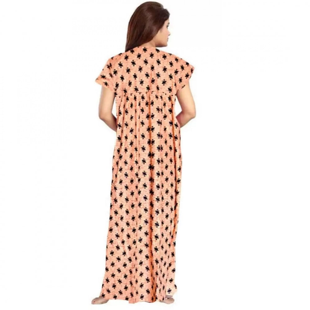 HD Women's Cotton Printed Maxi Nighty (Peach)