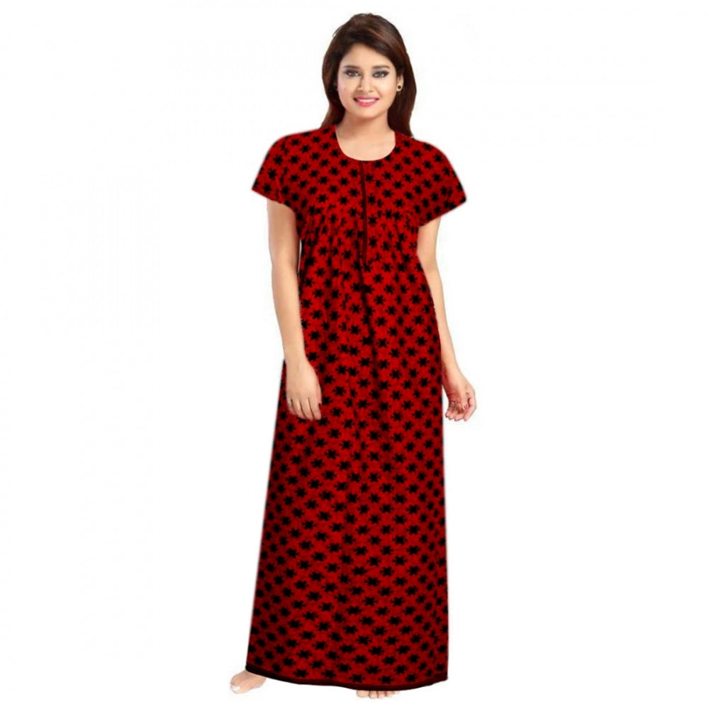 HD Women's Cotton Printed Maxi Nighty (Red)