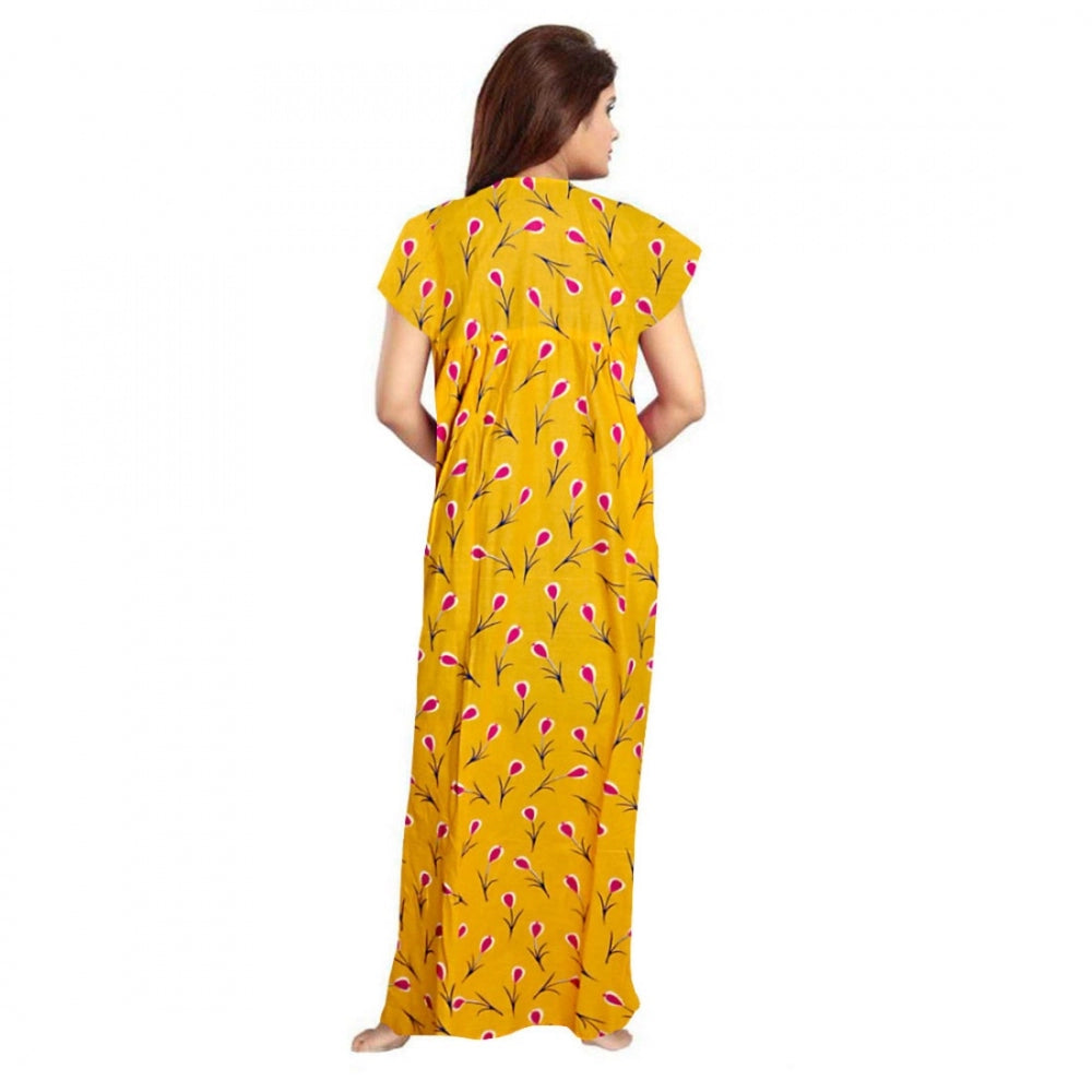 HD Women's Cotton Printed Maxi Nighty (Yellow)