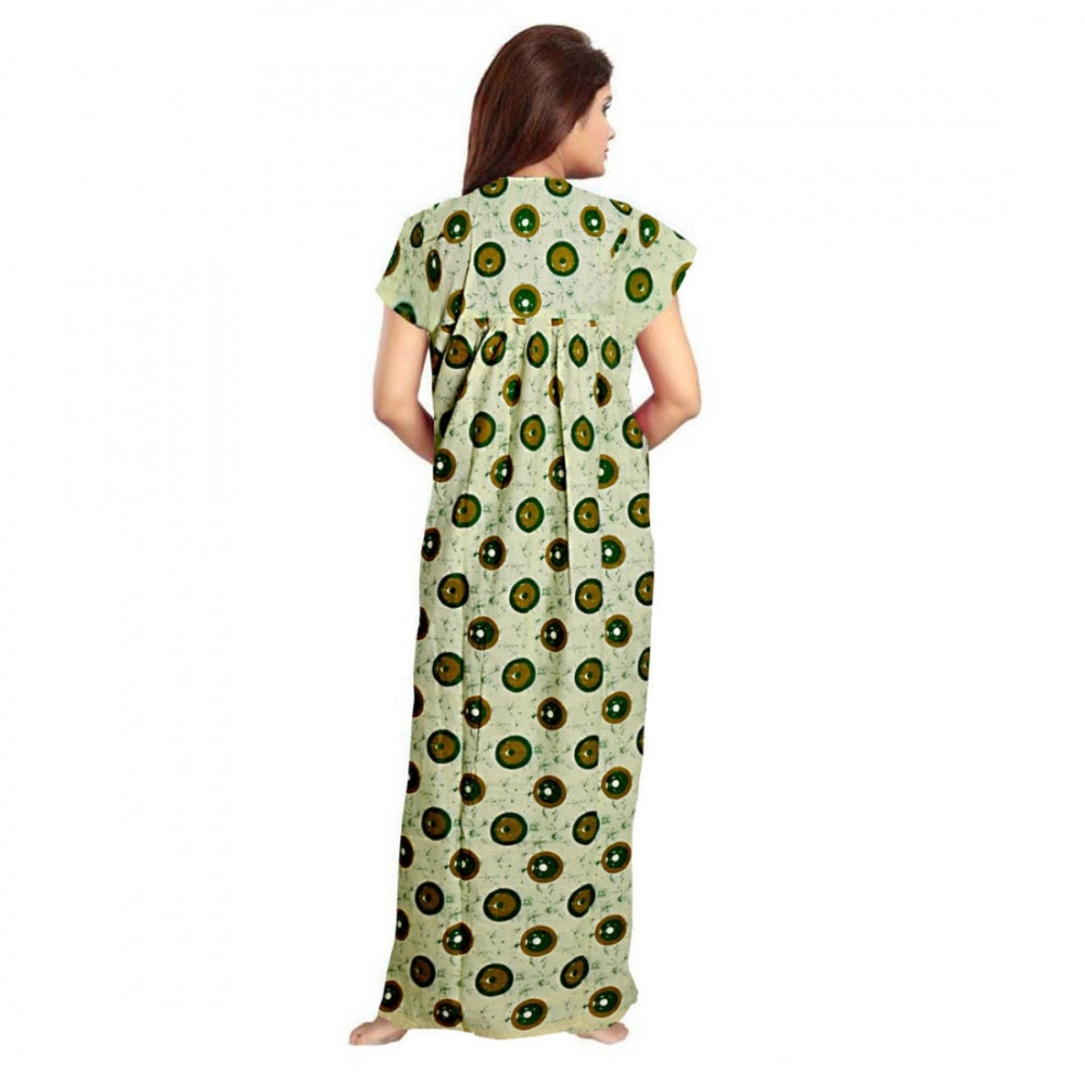 HD Women's Cotton Printed Maxi Nighty (Green)