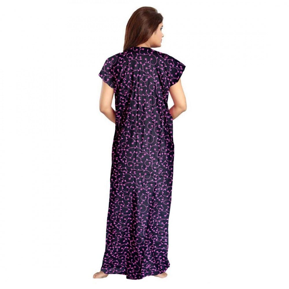 HD Women's Cotton Printed Maxi Nighty (Purple)