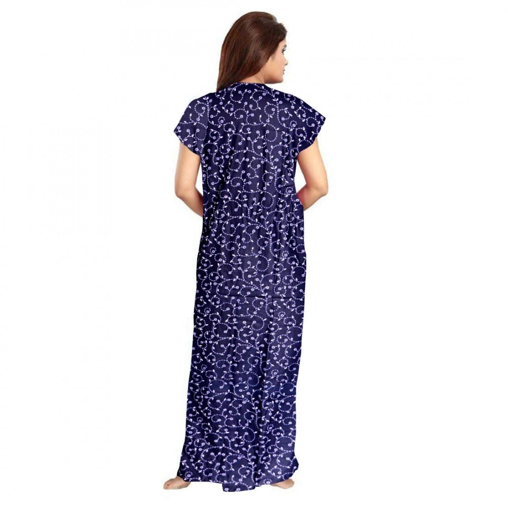 HD Women's Cotton Printed Maxi Nighty (Blue)
