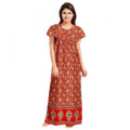 HD Women's Cotton Printed Maxi Nighty (Red)