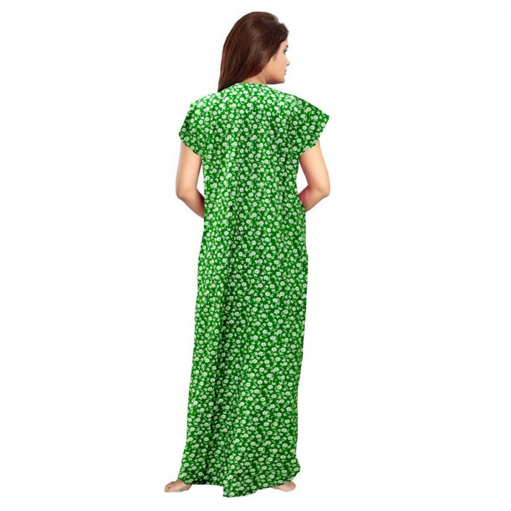 HD Women's Cotton Printed Maxi Nighty (Green)