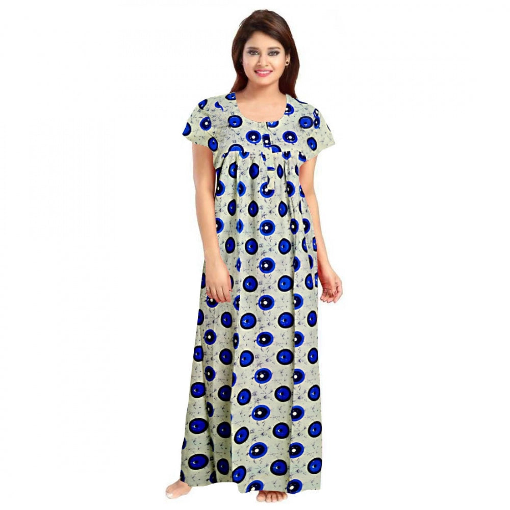 HD Women's Cotton Printed Maxi Nighty (Off White)