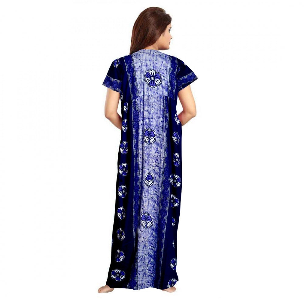 HD Women's Cotton Printed Maxi Nighty (Blue)