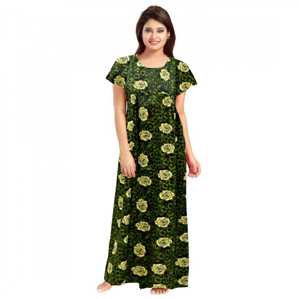 HD Women's Cotton Printed Maxi Nighty (Green)
