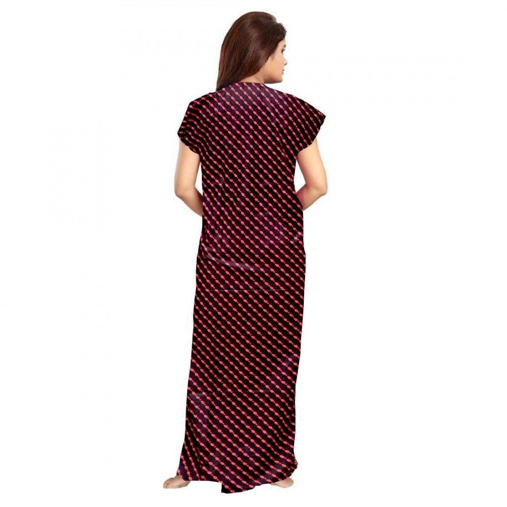 HD Women's Cotton Printed Maxi Nighty (Brown)