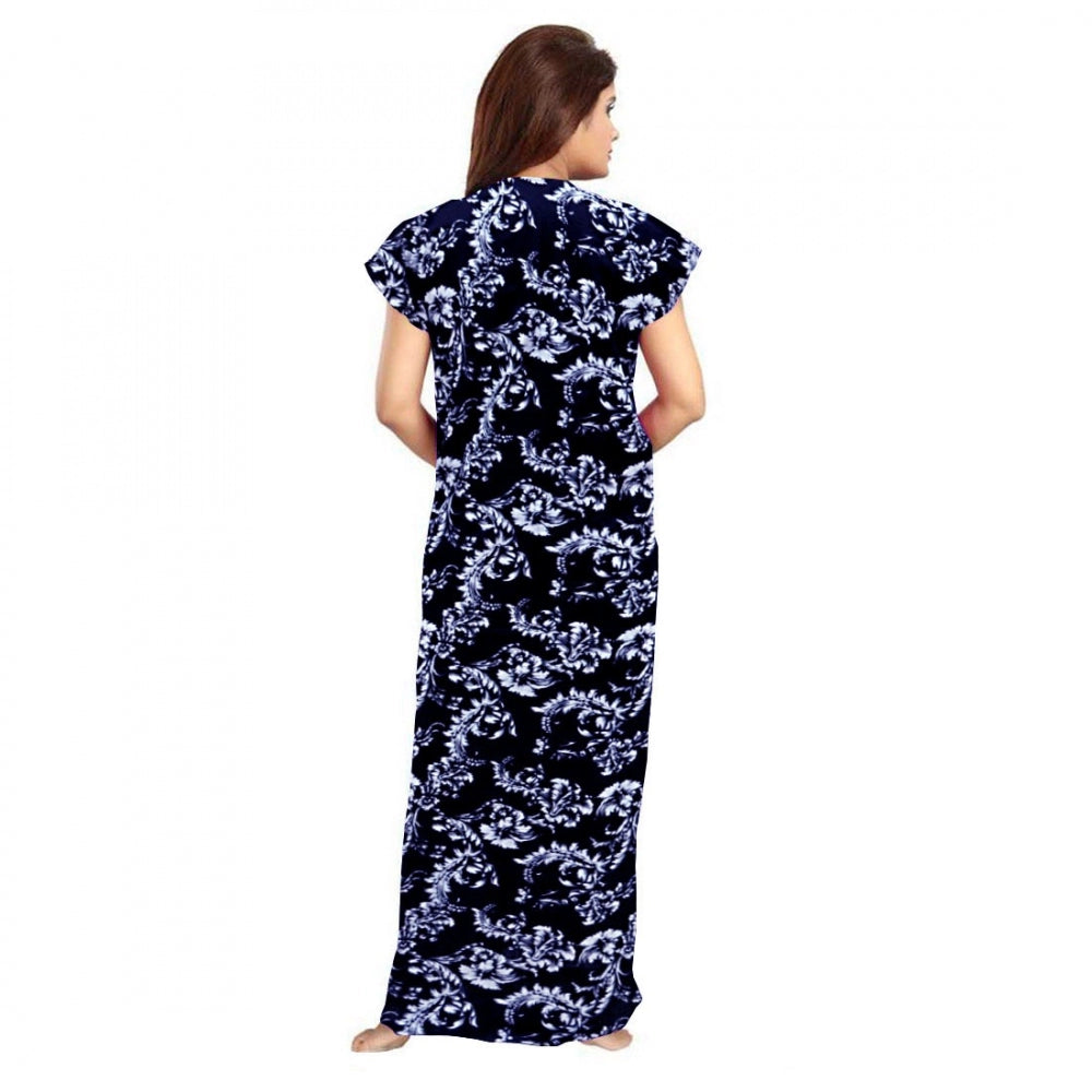 HD Women's Cotton Printed Maxi Nighty (Blue)
