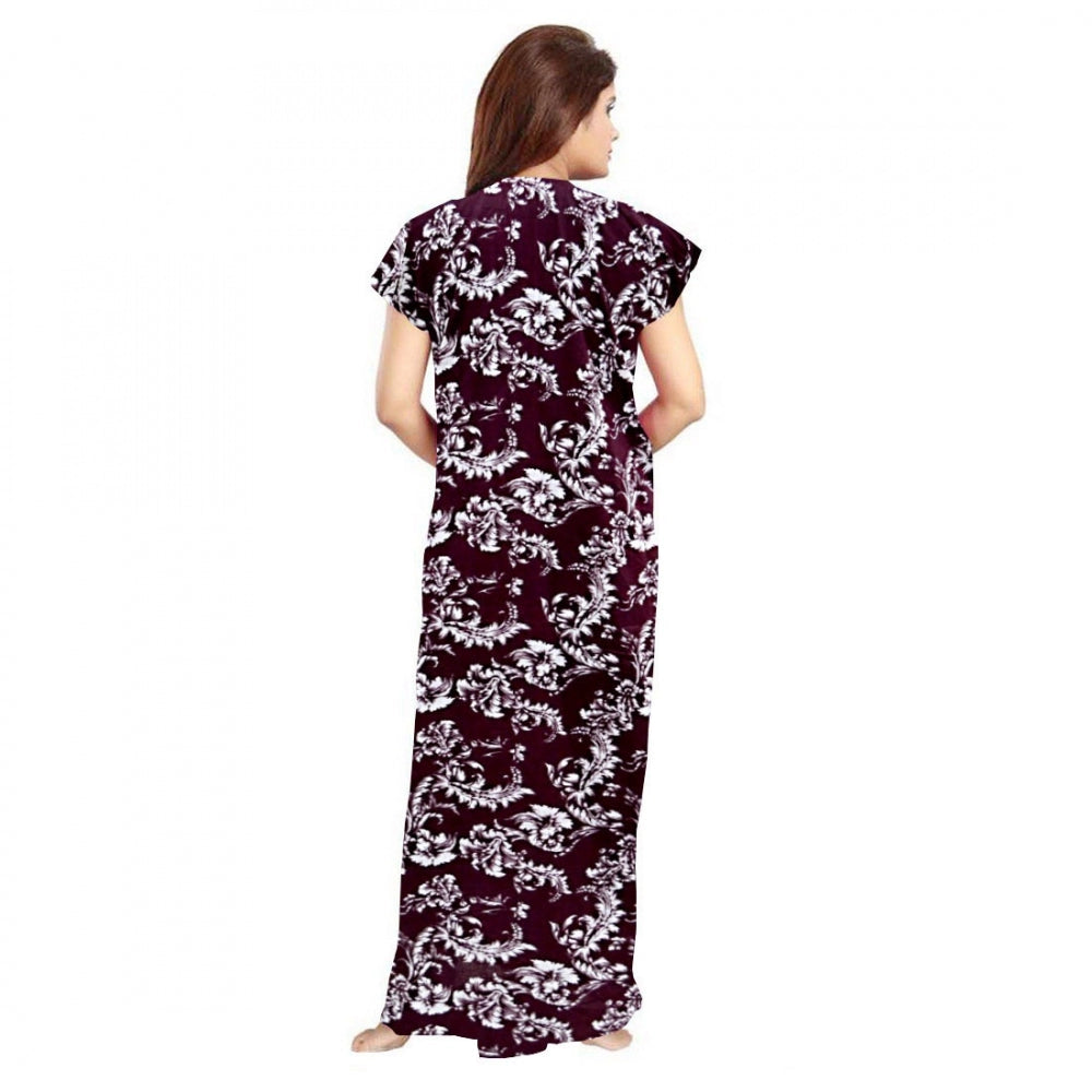 HD Women's Cotton Printed Maxi Nighty (Wine)