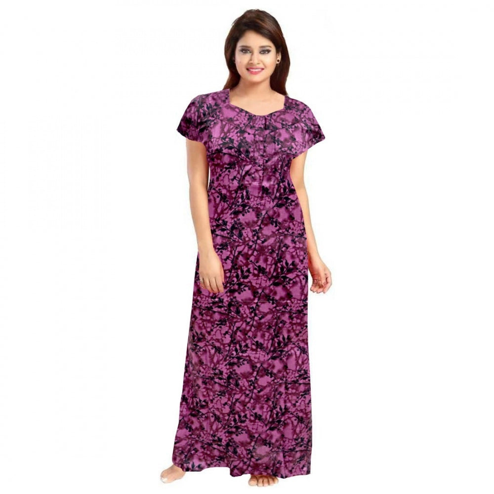 HD Women's Cotton Printed Maxi Nighty (Wine)