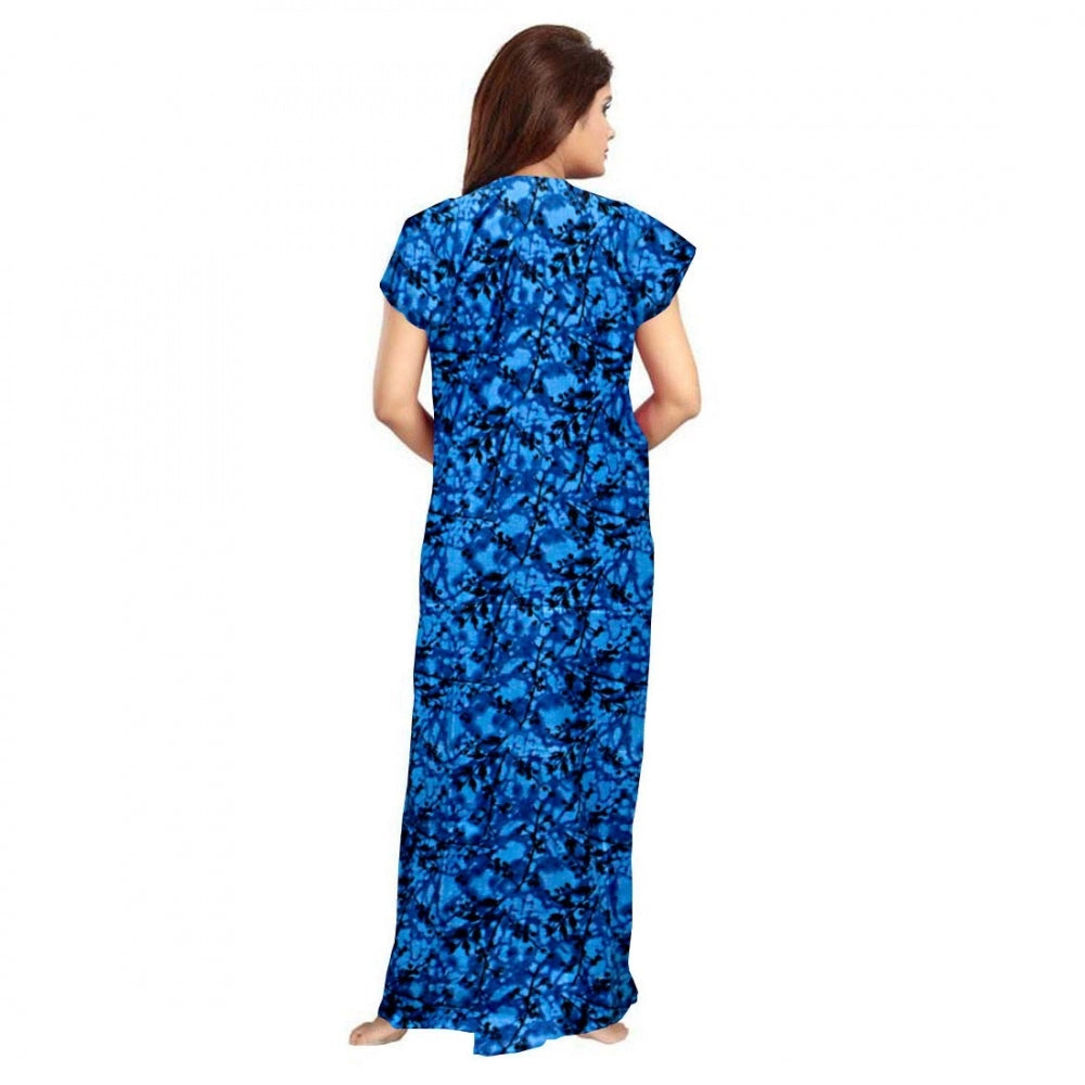 HD Women's Cotton Printed Maxi Nighty (Blue)
