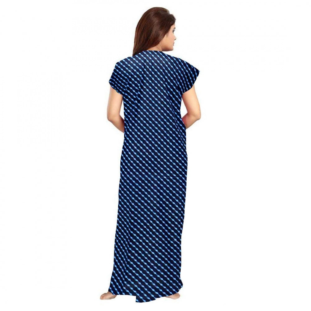 HD Women's Cotton Printed Maxi Nighty (Blue)