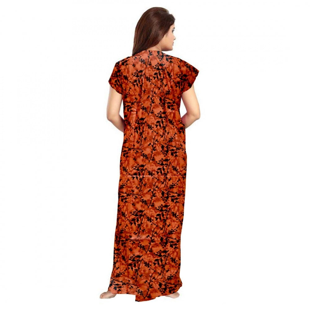 HD Women's Cotton Printed Maxi Nighty (Orange)