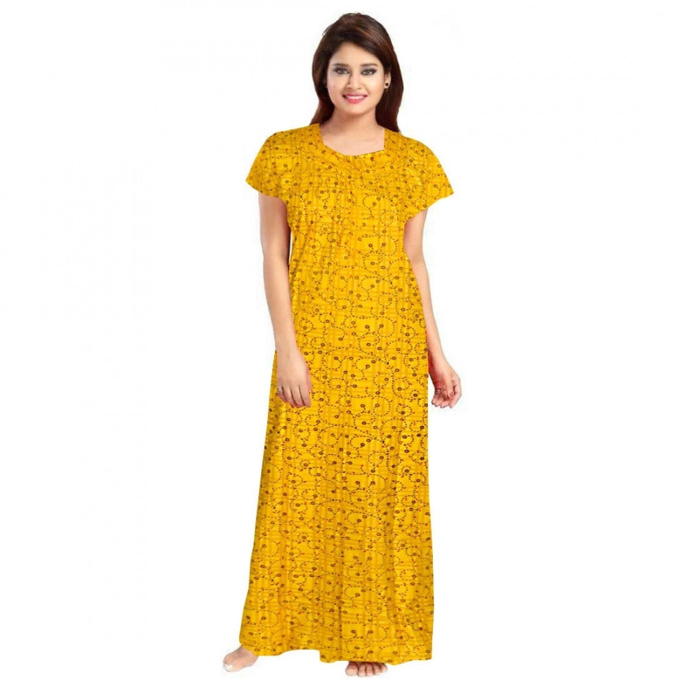HD Women's Cotton Printed Maxi Nighty (Yellow)