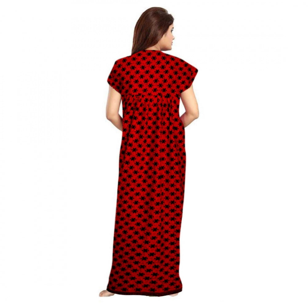 HD Women's Cotton Printed Maxi Nighty (Red)
