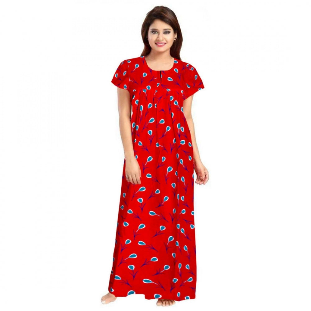 HD Women's Cotton Printed Maxi Nighty (Red)