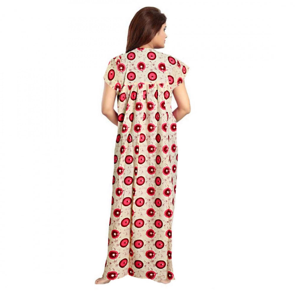 HD Women's Cotton Printed Maxi Nighty (Red)