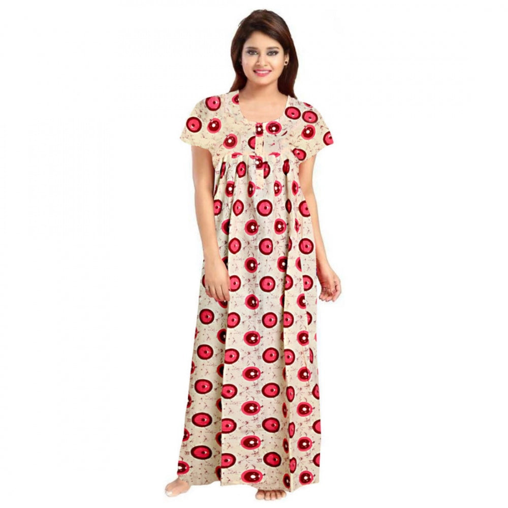 HD Women's Cotton Printed Maxi Nighty (Red)