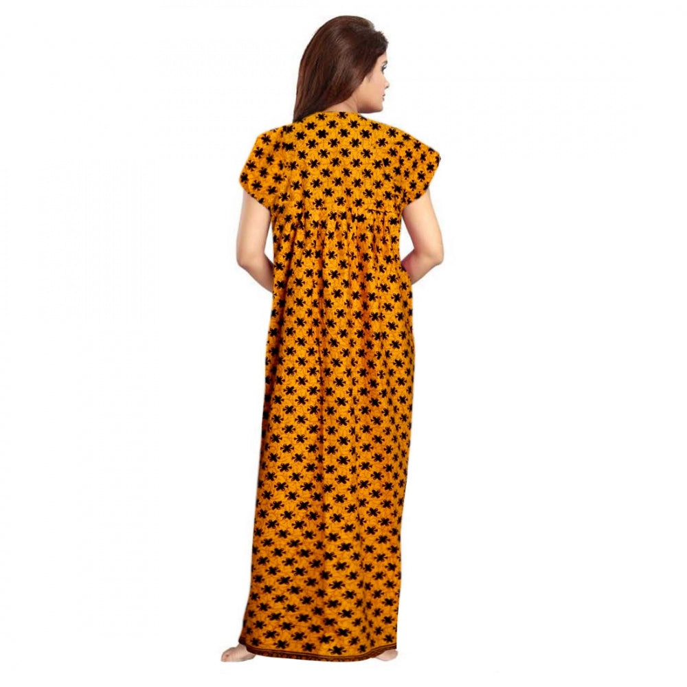 HD Women's Cotton Printed Maxi Nighty (Mustard)