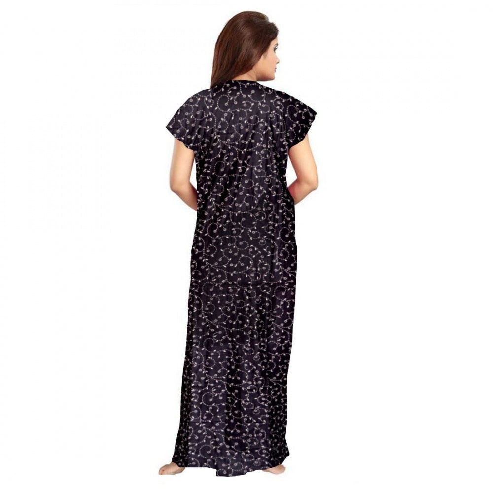 HD Women's Cotton Printed Maxi Nighty (Grey)