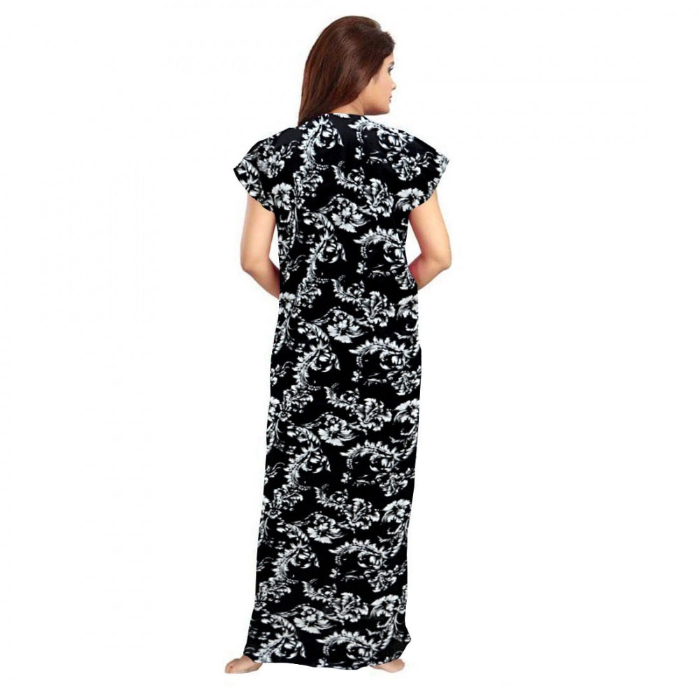 HD Women's Cotton Printed Maxi Nighty (Black)