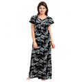 HD Women's Cotton Printed Maxi Nighty (Black)