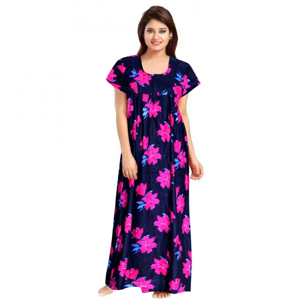 HD Women's Cotton Printed Maxi Nighty (Pink)