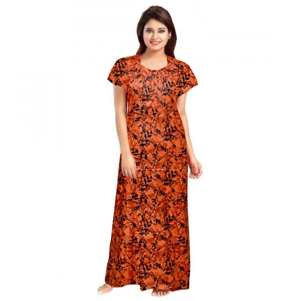 HD Women's Cotton Printed Maxi Nighty (Orange)