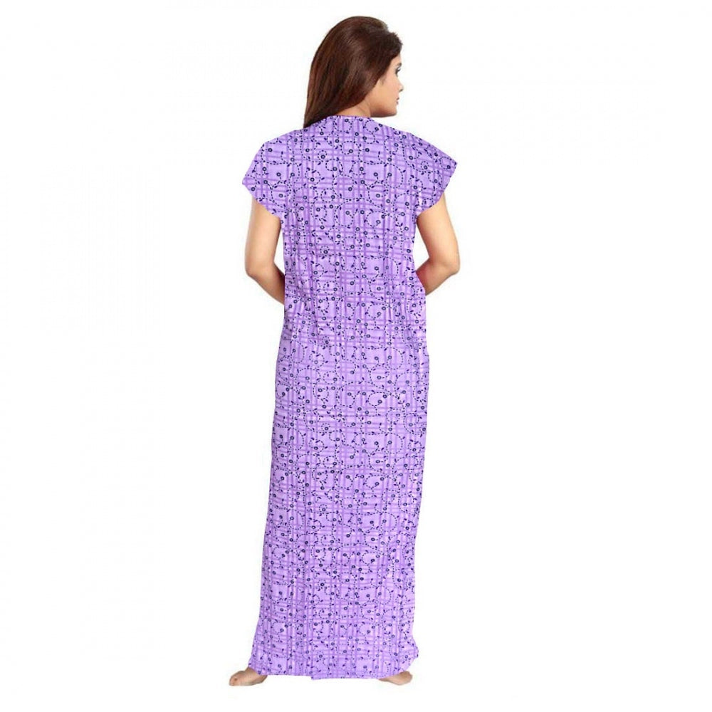 HD Women's Cotton Printed Maxi Nighty (Lavender)
