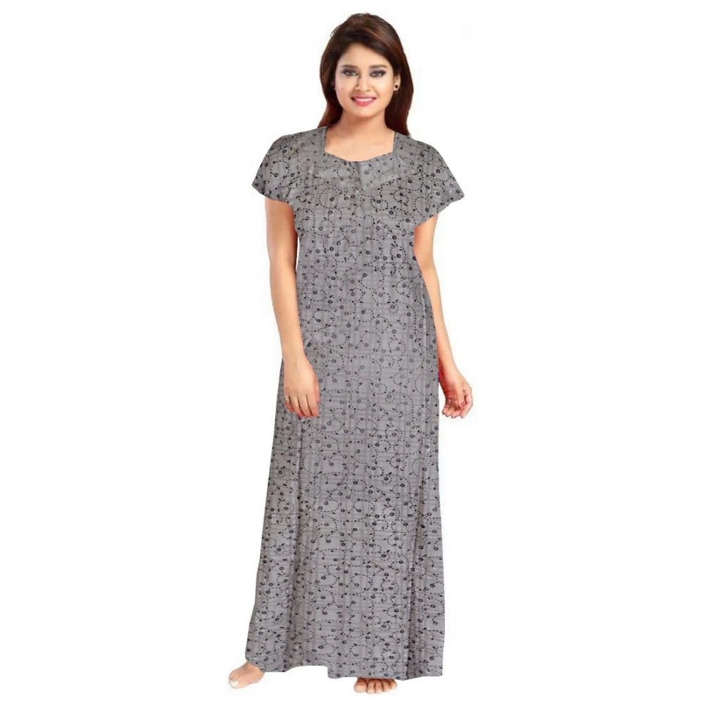 HD Women's Cotton Printed Maxi Nighty (Grey)
