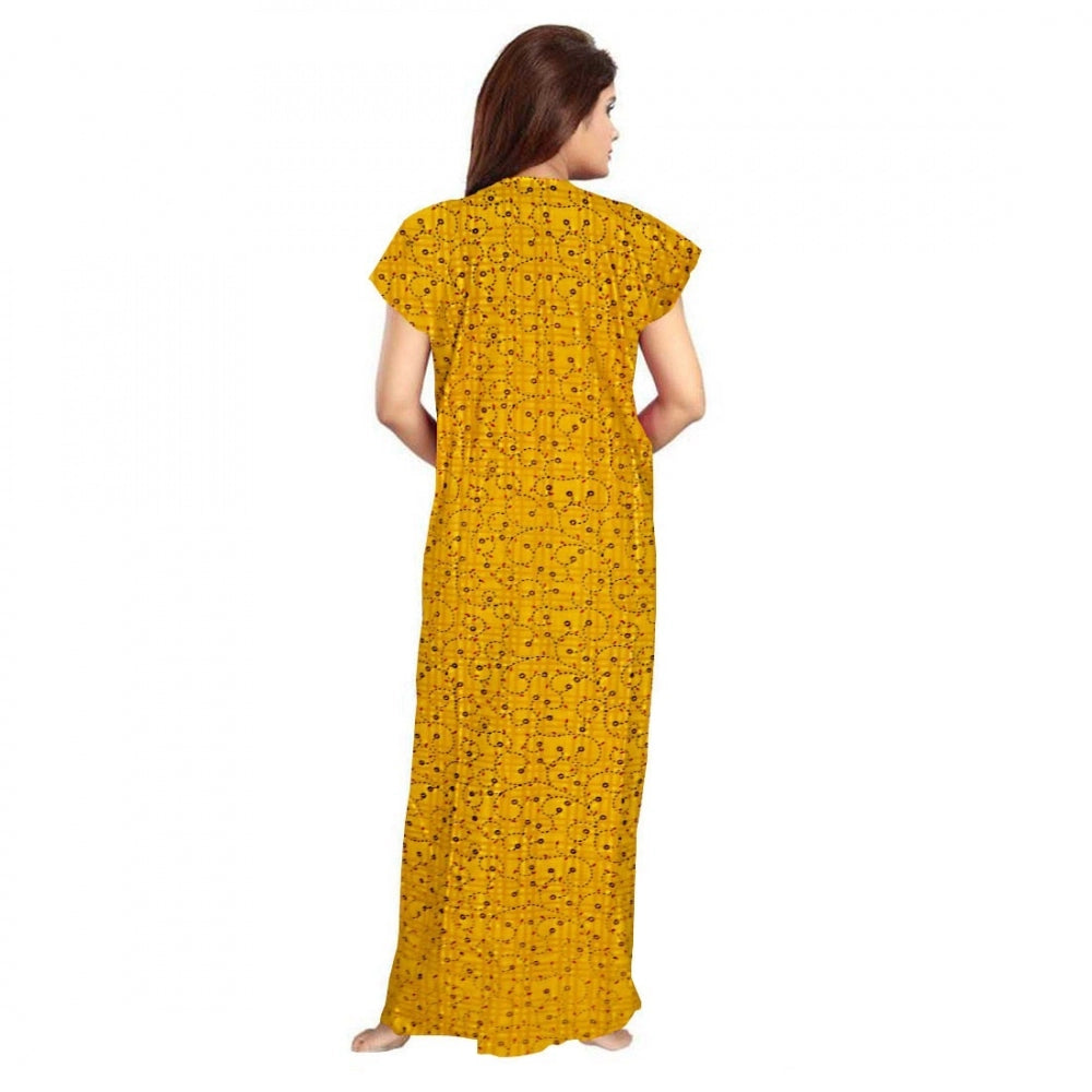 HD Women's Cotton Printed Maxi Nighty (Yellow)