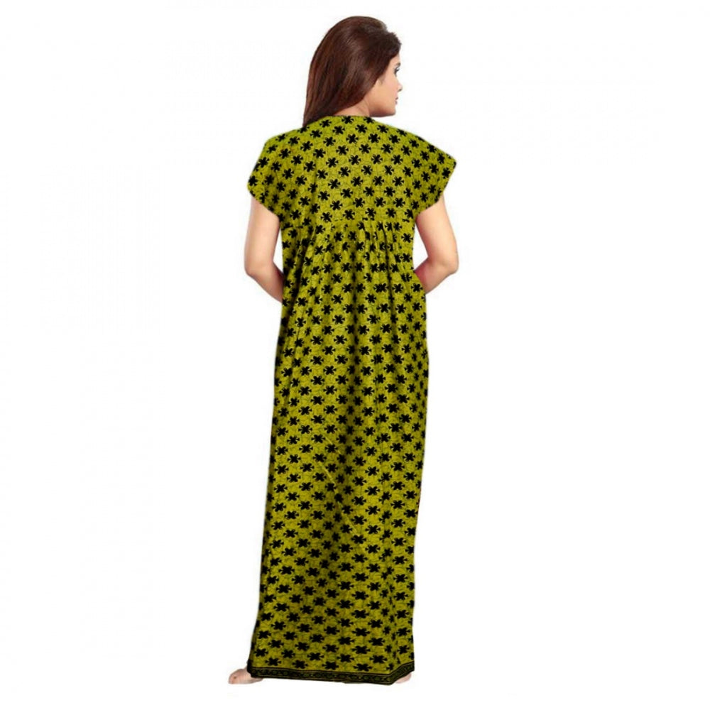 HD Women's Cotton Printed Maxi Nighty (Green)