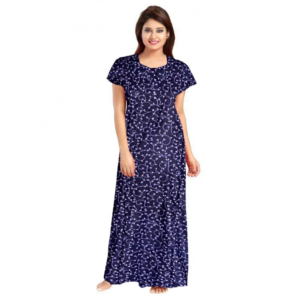 HD Women's Cotton Printed Maxi Nighty (Blue)
